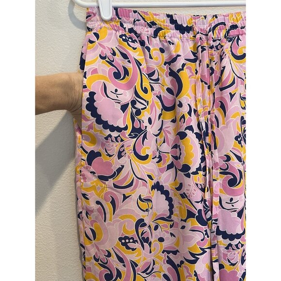 J. Crew Women’s Pull On Silk Pant Paisley Swirl Pink Size 4 Pockets Lined - Picture 10 of 15